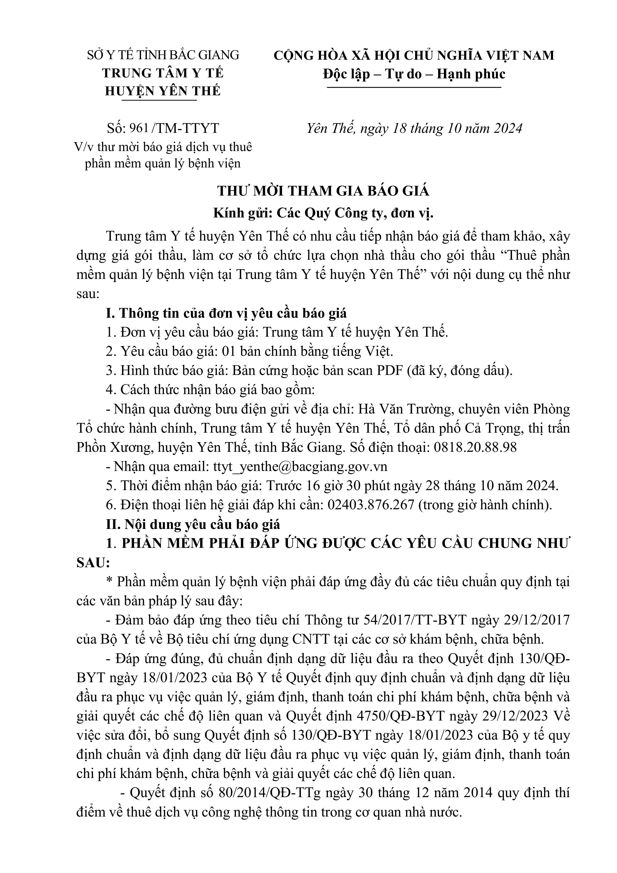 Thư mời báo giá dịch vụ thuê phần mềm quản lý bệnh viện|https://trungtamytehuyenyenthe.vn/chi-tiet-tin-tuc/-/asset_publisher/M0UUAFstbTMq/content/thu-moi-bao-gia-dich-vu-thue-phan-mem-quan-ly-benh-vien