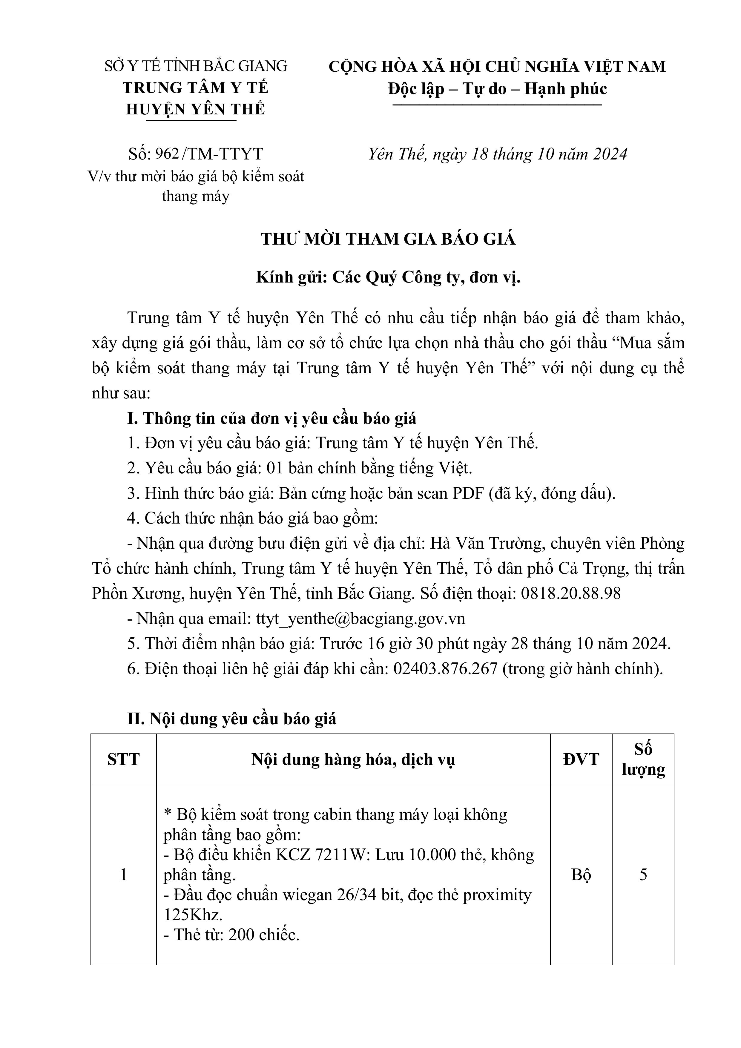 Thư mời báo giá bộ kiểm soát thang máy|https://trungtamytehuyenyenthe.vn/chi-tiet-tin-tuc/-/asset_publisher/M0UUAFstbTMq/content/thu-moi-bao-gia-bo-kiem-soat-thang-may