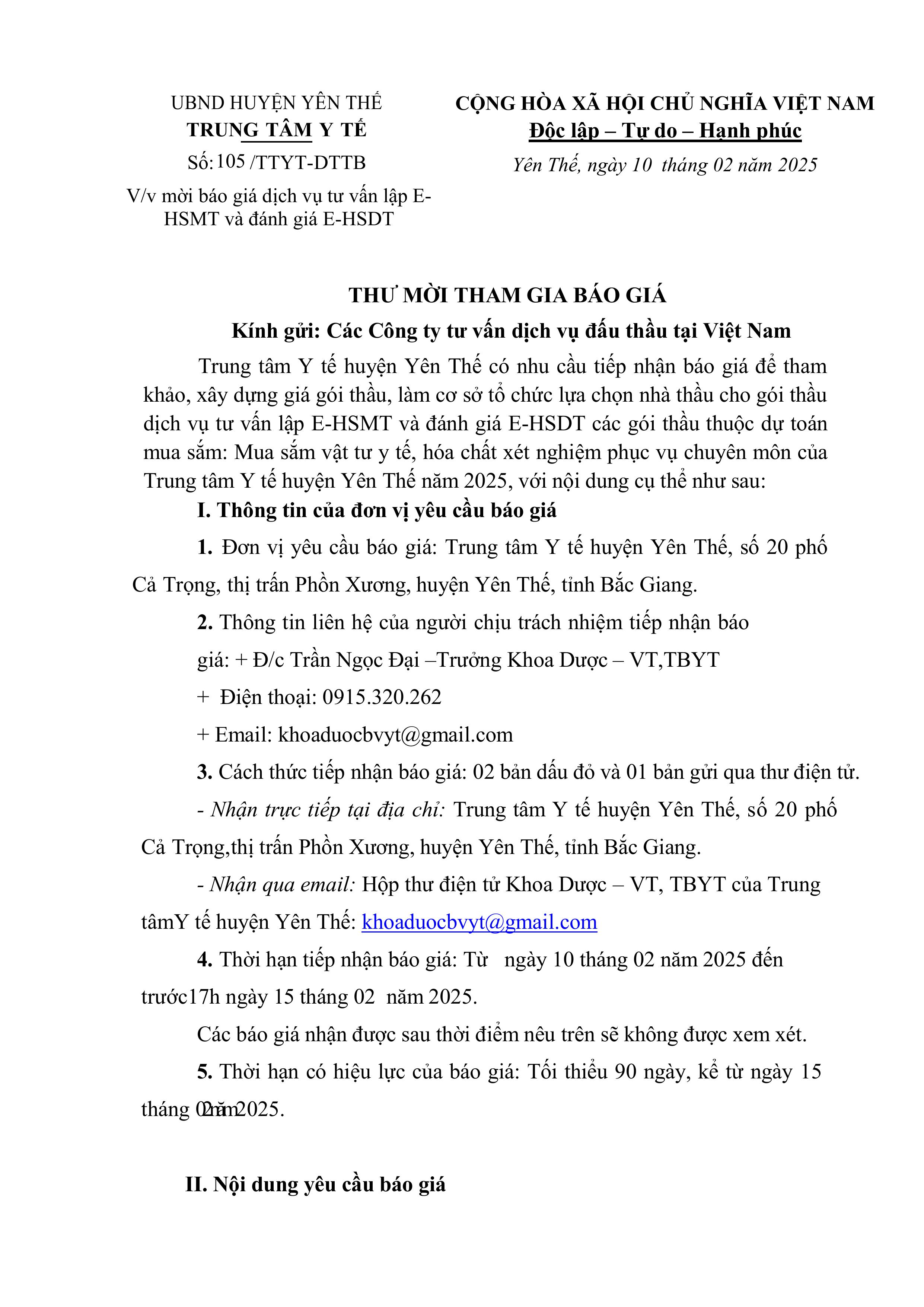 Thư mời báo gái dịch vụ tư vấn lập E-HSMT và đánh giá E-HSDT