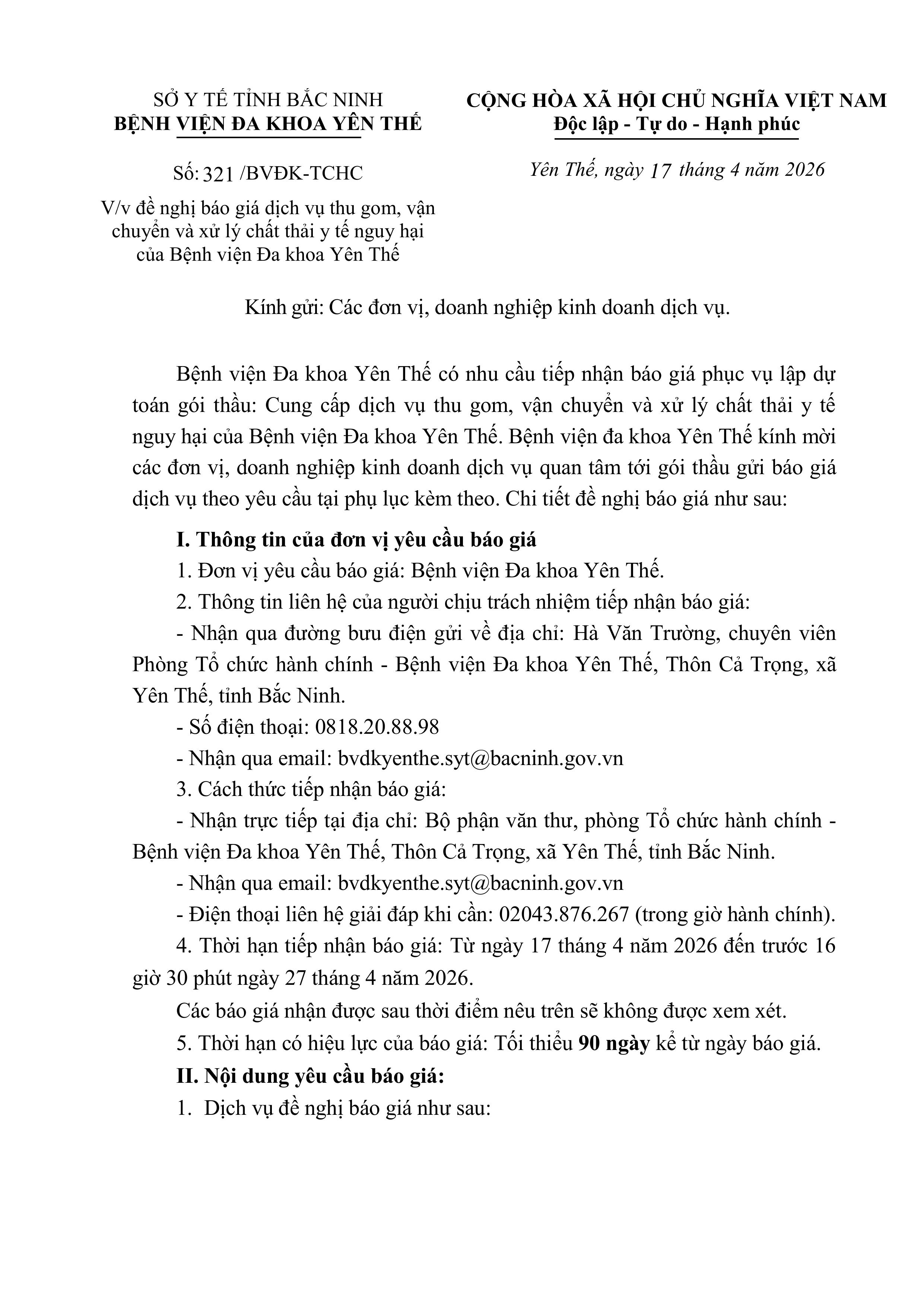 Thư mời báo giá dịch vụ thu gom, vận chuyển và xử lý chất thải Y tê nguy hại|https://trungtamytehuyenyenthe.vn/en_US/chi-tiet-tin-tuc/-/asset_publisher/eRpXUeVW3L09/content/thu-moi-bao-gia-dich-vu-thu-gom-van-chuyen-va-xu-ly-chat-thai-y-te-nguy-h-1