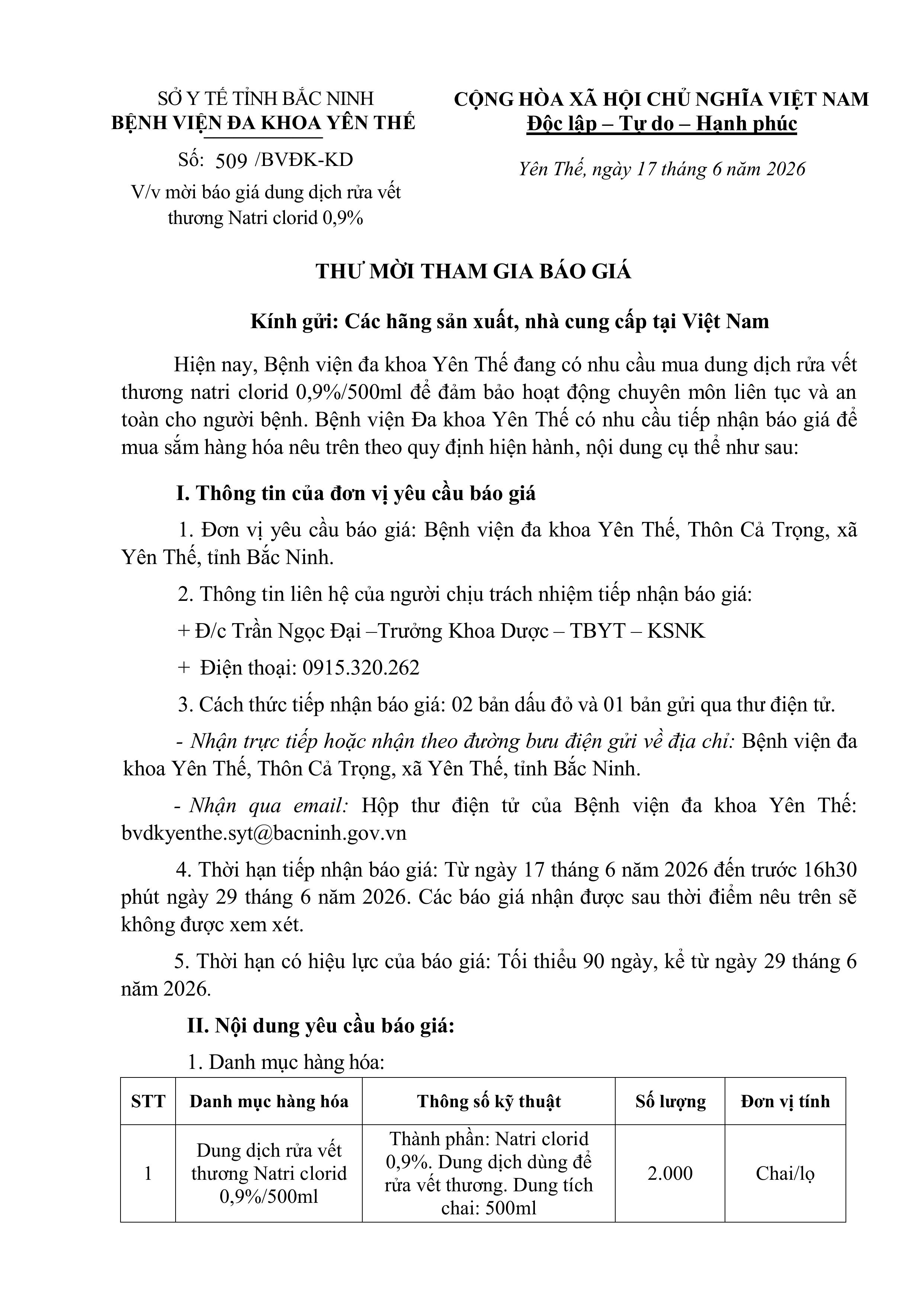 Thư mời báo gái dung dịch rửa vết thương Natri clorid 0,9%