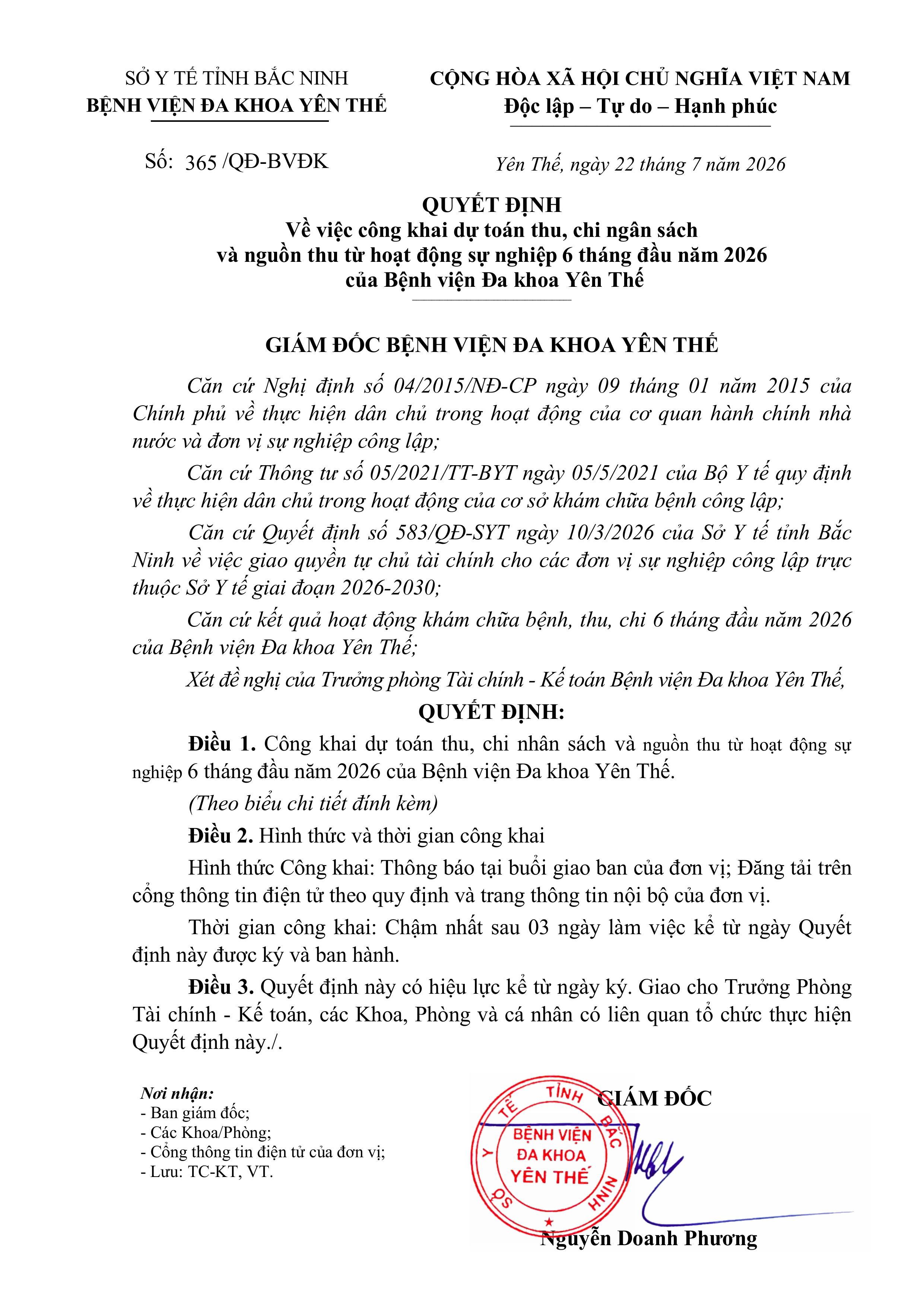 QUYẾT ĐỊNH Về việc công khai dự toán thu, chi ngân sách và nguồn thu từ hoạt động sự nghiệp 6...|https://trungtamytehuyenyenthe.vn/chi-tiet-tin-tuc/-/asset_publisher/eRpXUeVW3L09/content/quyet-inh-ve-viec-cong-khai-du-toan-thu-chi-ngan-sach-va-nguon-thu-tu-hoat-ong-su-nghiep-6-thang-au-nam-2026-cua-benh-vien-a-khoa-yen-the
