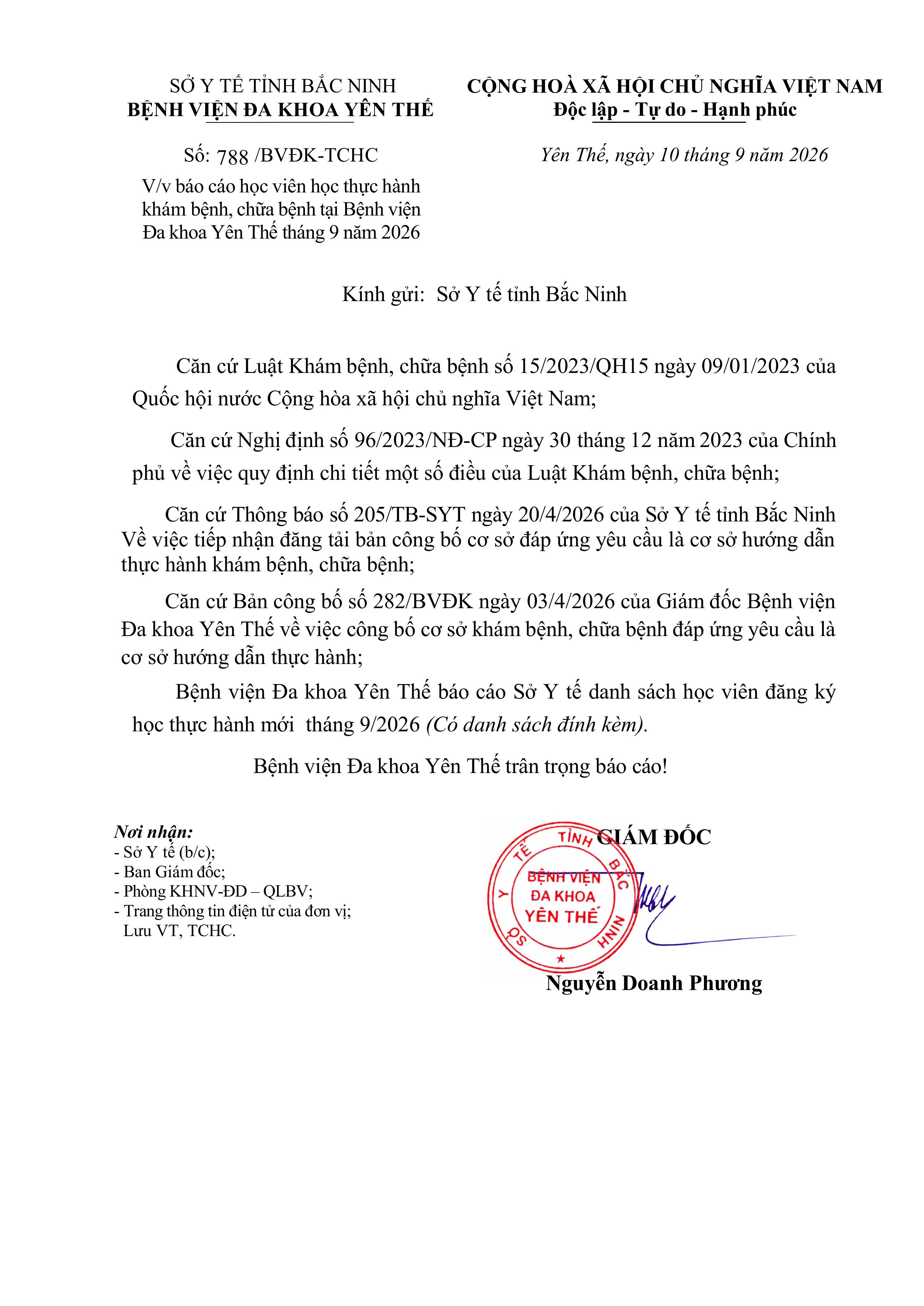 Báo cáo học viên học thực hành khám bệnh, chữa bệnh tại BVĐK Yên Thế tháng 9 năm 2026|https://trungtamytehuyenyenthe.vn/chi-tiet-tin-tuc/-/asset_publisher/eRpXUeVW3L09/content/bao-cao-hoc-vien-hoc-thuc-hanh-kham-benh-chua-benh-tai-bv-k-yen-the-thang-9-nam-2026