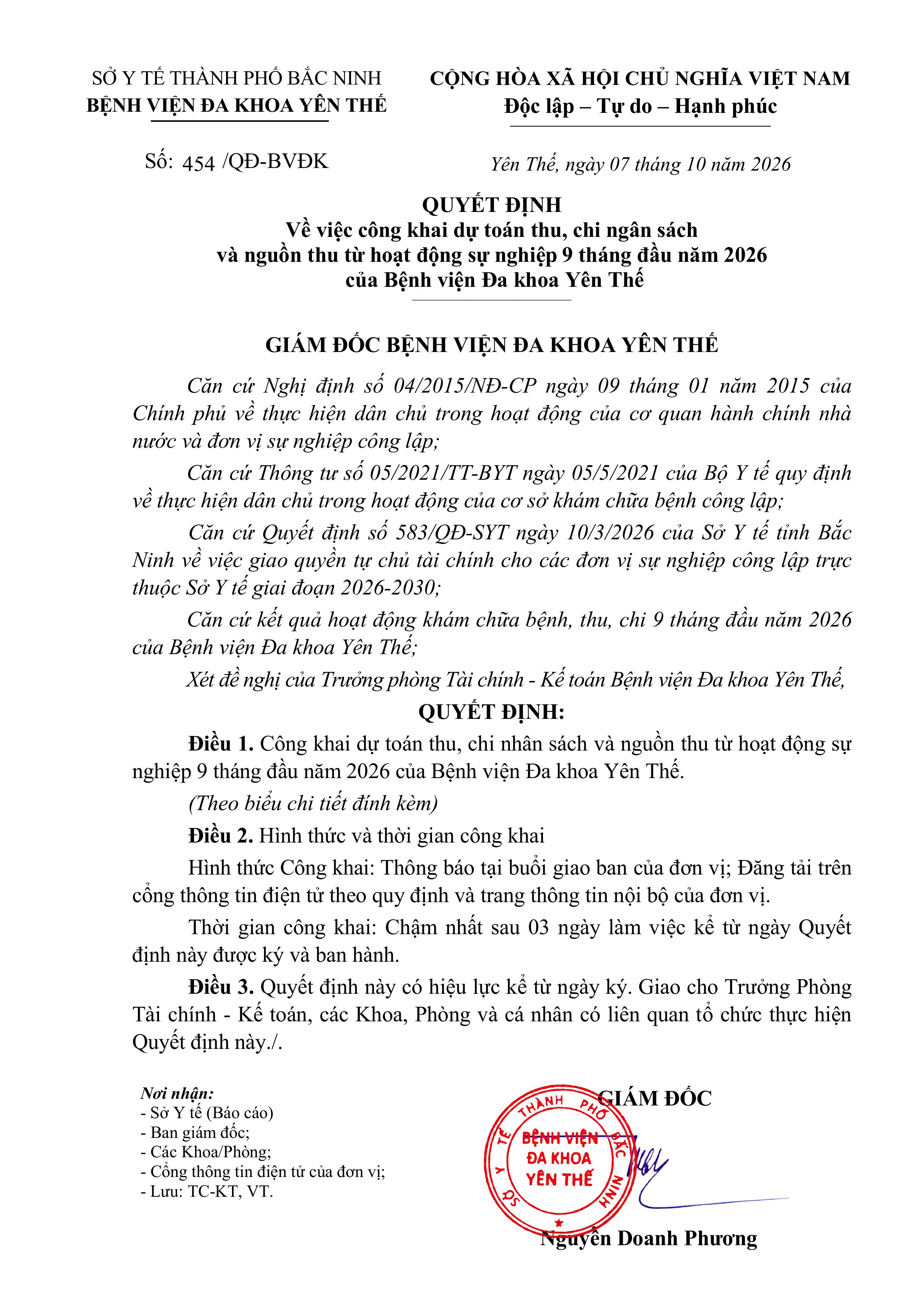 QUYẾT ĐỊNH  Về việc công khai dự toán thu, chi ngân sách   và nguồn thu từ hoạt động sự nghiệp 9...|https://trungtamytehuyenyenthe.vn/chi-tiet-tin-tuc/-/asset_publisher/eRpXUeVW3L09/content/quyet-inh-ve-viec-cong-khai-du-toan-thu-chi-ngan-sach-va-nguon-thu-tu-hoat-ong-su-nghiep-9-thang-au-nam-2026-cua-benh-vien-a-khoa-yen-the